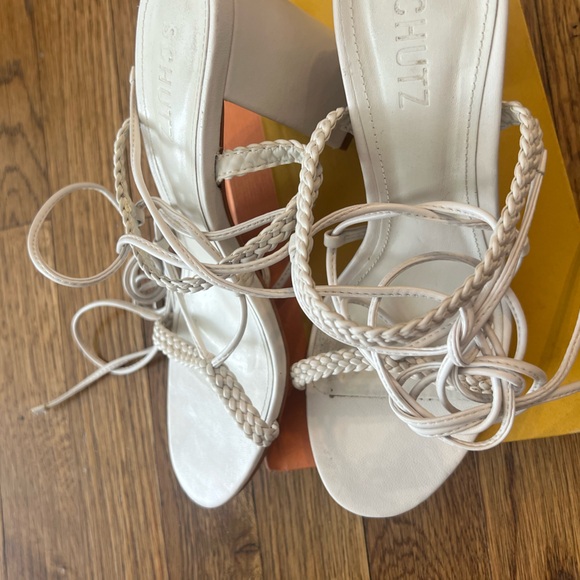SCHUTZ White Braided Lace-Up Heels - Picture 8 of 15